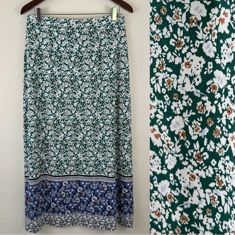 J. Jill Mixed Floral Printed Soft Stretchy Elastic Waist Rayon Blend Maxi Skirt